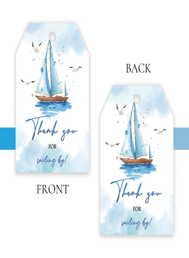 FORSHEEP 50pcs Nautical Thank You Tags, Sailboat Gift Tag with String for Boy Birthday Party, Ahoy It's a Boy Thank You Paper Tags for Nautical Themed Party Favors - Image 4
